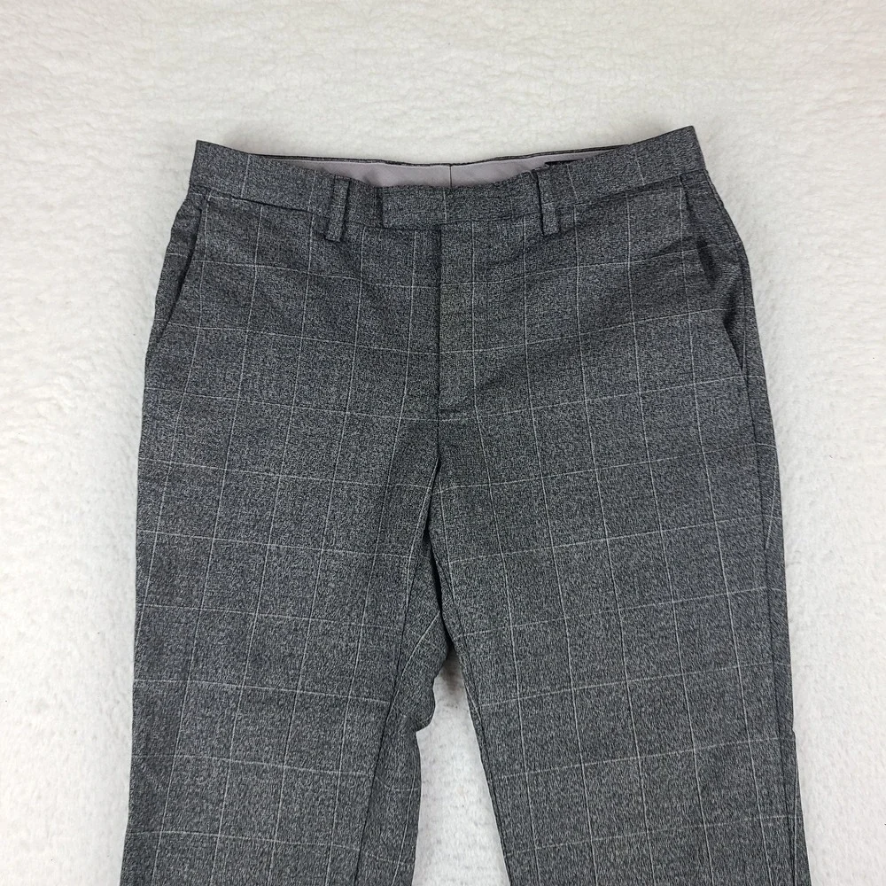 Banana Republic Dress Pants Mens 30x30 Charcoal Plaid Slim Fit Marzotto Wool